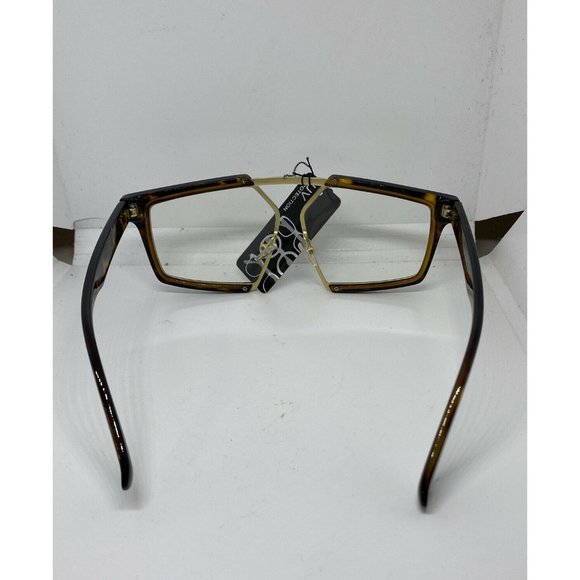 Retro Sunglasses Tortoise Brown and Gold Frame Clear Lens Gold Bumblebee Detail - Picture 3 of 6